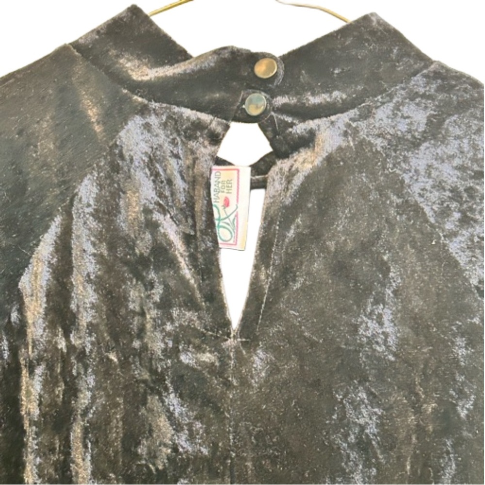 🍄Vintage Haband for Her Crushed Black Velvet Mock Neck Maxi Dress Size 8P - Picture 4 of 6